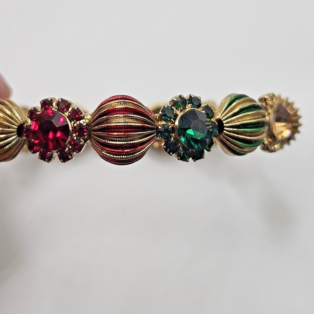 Set Bangle Bracelets Rhinestone Colorful Red Green Gold Tone - Picture 7 of 10